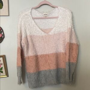 ADORA Women's V-Neck Sweater - Pink, Cream, Gray